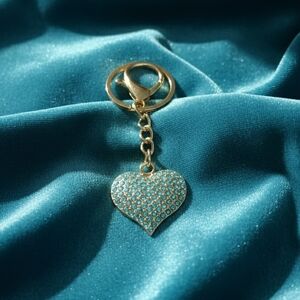 Chic Gold Tone Keychain with Blue Heart Charm NIP